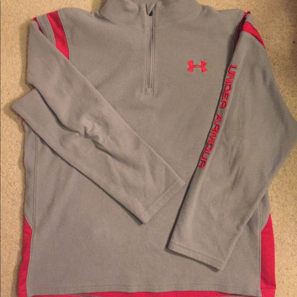 Gray and Red Fleece Under Armour Quarter Zip